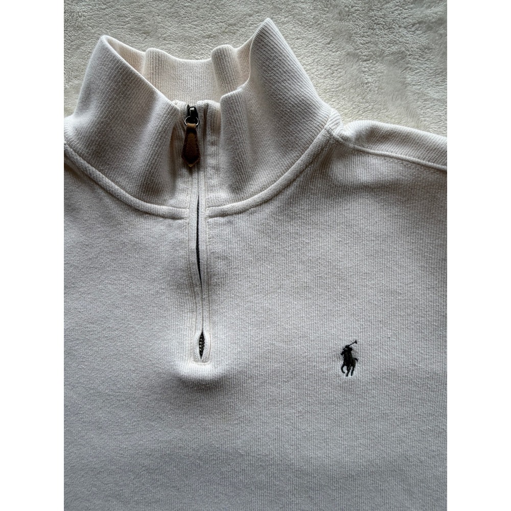 Polo Ralph Lauren Cream Quarter Zip Ribbed Pullover Mens XL Excellent